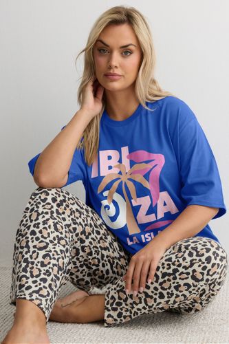 Ensemble De Pyjama Bleu Et Imprimé Léopard « Ibiza » Size 38-40 - Yours - Modalova