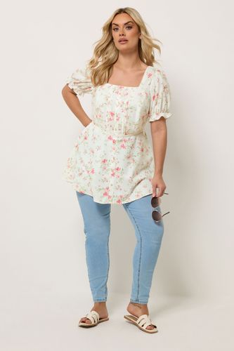Blouse Milkmaid Blanche À Fleurs Effet Encre Size 46 - Yours - Modalova