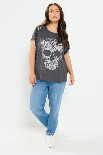 Tshirt Gris À Imprimé Tête De Mort Avec Découpes Laser Size 50-52 - Yours - Modalova