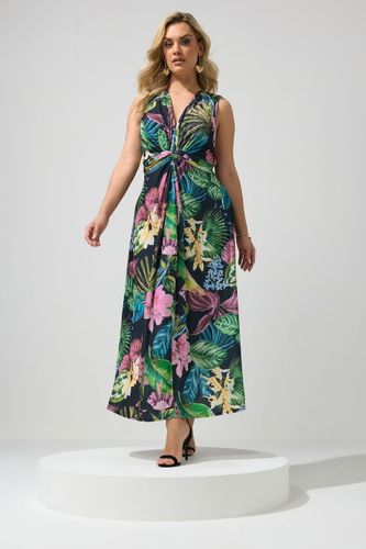 Robe Nouée Devant Noire À Motif Tropical Size 48 - Yours London - Modalova