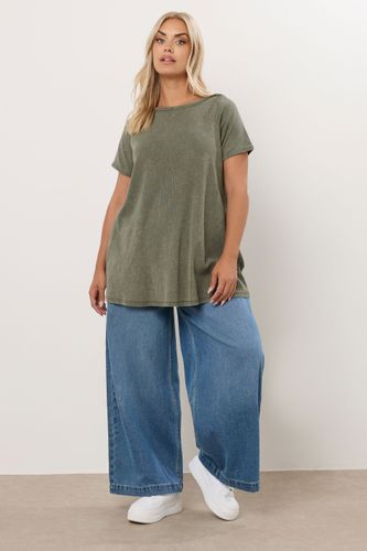 Tshirt Vert Kaki Délavé Nervuré Fluide Size 48 - Yours - Modalova