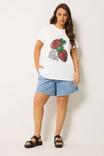 Tshirt Blanc À Imprimé Fraise En Sequins Size 46 - Yours - Modalova