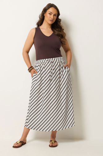 Jupe Rayée Aspect Lin Marron Chocolat Size 48 - Yours - Modalova