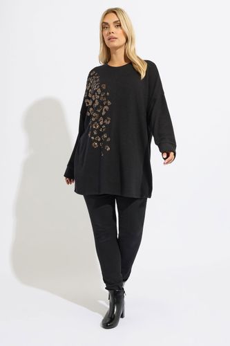 Pull Noir À Sequins Et Imprimé Léopard Size 58-60 - Yours - Modalova