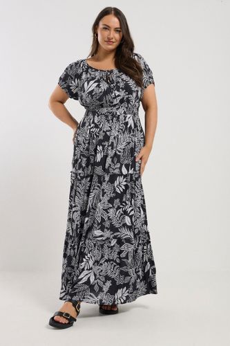 Robe Bleue Marine Maxi Plissée Design Feuilles Size 44 - Yours - Modalova