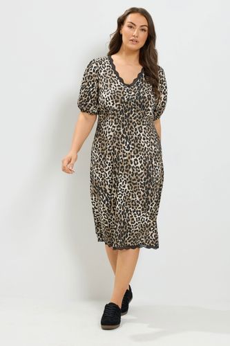Plus Size Leopard Print Lace Trim Midi Dress Size 58-60 - Yours - Modalova