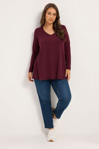 Tshirt Côtelé Rouge À Décolleté Plongeant Size 46 - Yours - Modalova