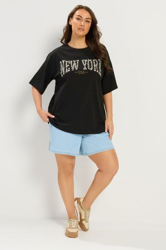 Tshirt Noir «  New York » Motif Léopard Size 46 - Yours - Modalova