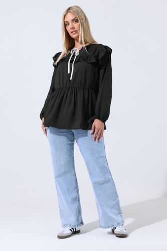Blouse Noire À Volants Et Col Noué Curve Size 42 - Limited Collection - Modalova