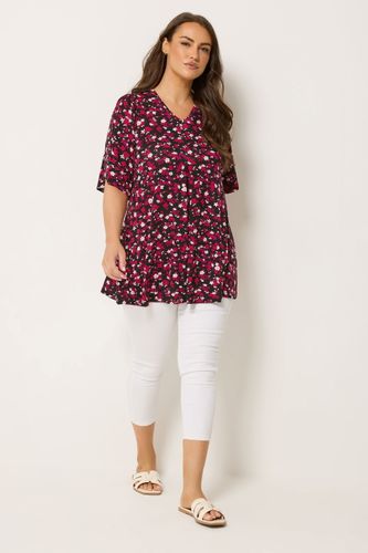 Top Noir À Fleurs Plissé Sur Le Devant Size 44 - Yours - Modalova