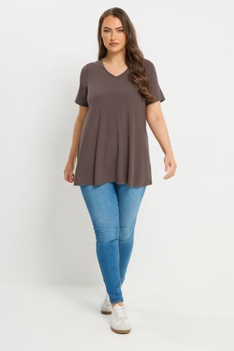 Tshirt Trapèze Côtelé Marron Chocolat À Col En V Size 48 - Yours - Modalova