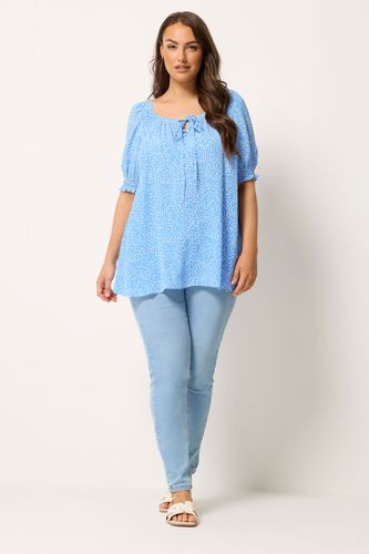 Blouse Bleue À Petites Fleurs Avec Lien À L'encolure Size 48 - Yours - Modalova
