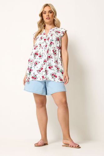 Top Sans Manches Blanc À Fleurs Avec Plis Nervurés Size 48 - Yours - Modalova