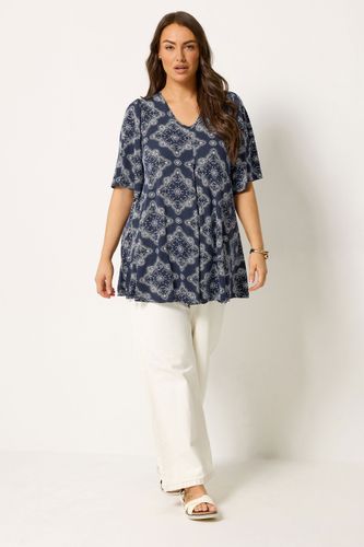 Top Plissé Devant À Manches Ange Bleu Marine À Imprimé Cachemire Size 48 - Yours - Modalova