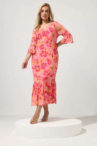 Robe Étagée En Mesh Rose À Fleurs Size 48 - Yours London - Modalova