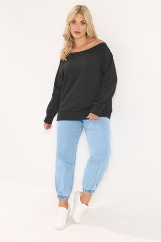 Sweatshirt Noir Côtelé À Épaules Dénudées Size 42-44 - Yours - Modalova