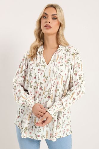 Blouse Blanche Fleurie À Sequins Et Col À Nouer Size 42 - Yours - Modalova