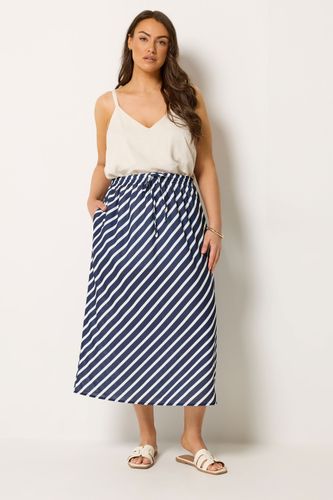 Jupe Rayée Aspect Lin Bleu Marine Size 48 - Yours - Modalova