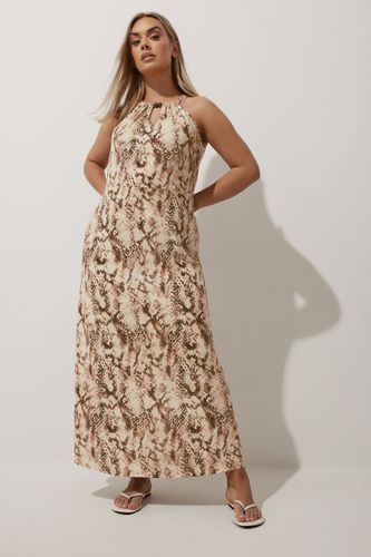Robe Maxi Marron Design Serpent Encolure À Perles Size 54-56 - Limited Collection - Modalova