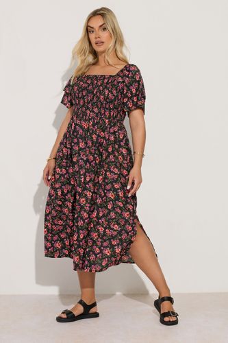 Robe Midaxi Noire Floral Rose Encolure Carrée Size 54-56 - Yours - Modalova