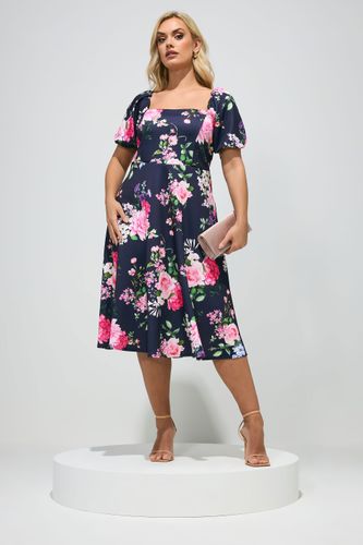 Robe À Encolure Carrée Et Imprimé Floral Bleu Marine Size 46 - Yours London - Modalova
