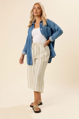 Culotte Aspect Lin À Rayures Marron Naturel Size 44 - Yours - Modalova