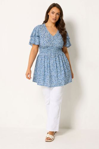 Top À Manches Papillon Bleu À Petites Fleurs Size 46 - Yours - Modalova