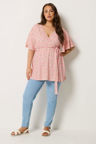 Top Cachecœur Texturé Rose À Fleurs Size 46 - Yours - Modalova