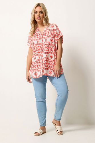 Blouse Plissée Rouge À Fleurs Size 44 - Yours - Modalova