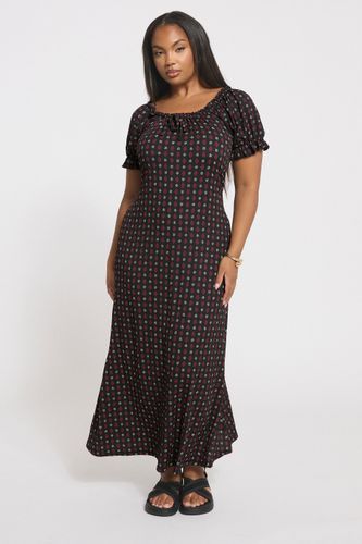 Robe Milkmaid Noire Texturée À Petites Fleurs Size 48 - Yours - Modalova
