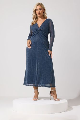 Robe Longue Bleu Marine Métallisée À Effet Noué Size 42 - Yours London - Modalova