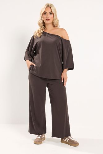 Pantalon Large En Jersey Marron Chocolat Size Regular > 48 - Yours - Modalova