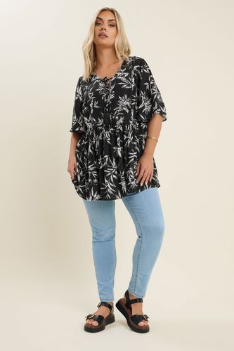 Haut Noir Et Blanc À Col Noué Et Imprimé Palmiers Size 42 - Yours - Modalova