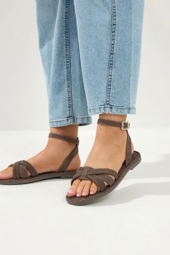 Sandales Croisées Extralarges En Suédine Chocolatsize 40EEE - Yours - Modalova