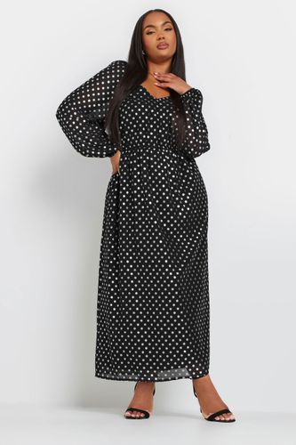 Robe Maxi Noire & Argentée En Mousseline À Pois Size 42 - Yours - Modalova