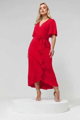 Robe Longue Cachecœur Rouge À Manches Courtes Et Volants Size 42 - Yours London - Modalova