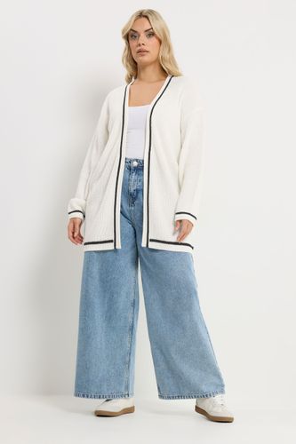 Cardigan En Maille À Détails Contrastants Ivoire Size 46-48 - Yours - Modalova
