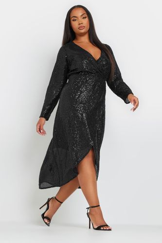 Robe Ourlet Plongeant Noire Cachecoeur À Sequins Size 46 - Yours - Modalova