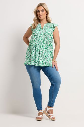 Blouse Verte À Fleurs Avec Plis Nervurés Size 42 - Yours - Modalova