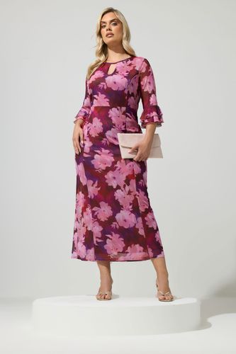 Robe Rose Et Rouge À Imprimé Floral Flouté Avec Découpe Goutte D’Eau Size 48 - Yours London - Modalova
