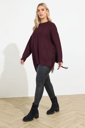 Pull En Maille À Franges Latérales Rouge Bordeaux Size 46-48 - Yours - Modalova