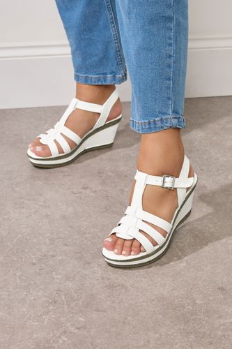 Sandales Compensées En Similicuir Blanc À Barre En T, Coupes E Large Et Eee Extra Largesize 40EEE - Yours - Modalova
