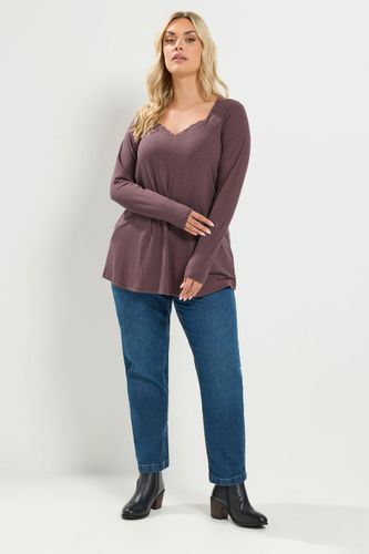 Top Évasé Marron Chocolat Incrusté De Dentelle Size 44 - Yours - Modalova
