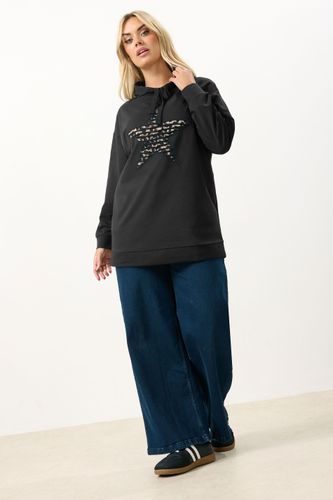 Sweat À Capuche Noir À Étoiles Avec Léopard Size 46 - Yours - Modalova