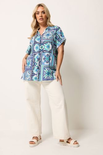 Chemise Droite Texturée Bleue À Imprimé Mosaïque Size 48 - Yours - Modalova