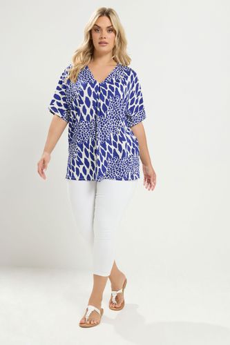 Top Bleu À Motif Abstrait Plissé Sur Le Devant Size 40 - Yours - Modalova
