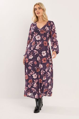 Robe Longue À Fleurs Violettes Size 46 - Yours - Modalova