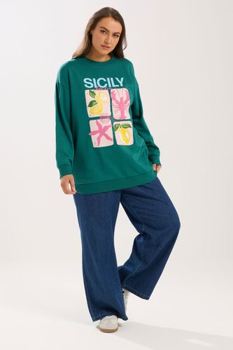 Sweatshirt À Imprimé « Sicily » Vert Sarcelle Size 46 - Yours - Modalova