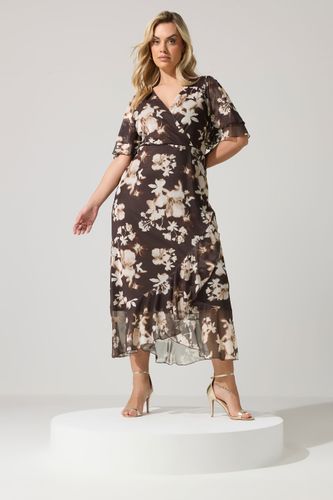 Robe Cachecœur Marron Chocolat À Motif Floral Flou Size Regular > 40 - Yours London - Modalova