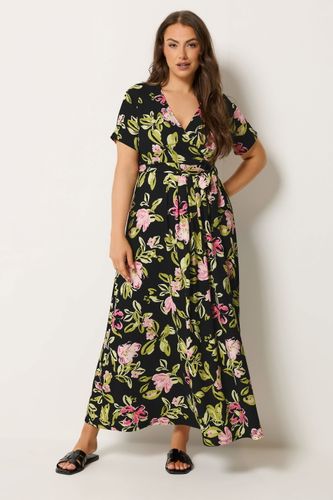 Robe Cachecœur Texturée Noire À Fleurs Size 46 - Yours - Modalova